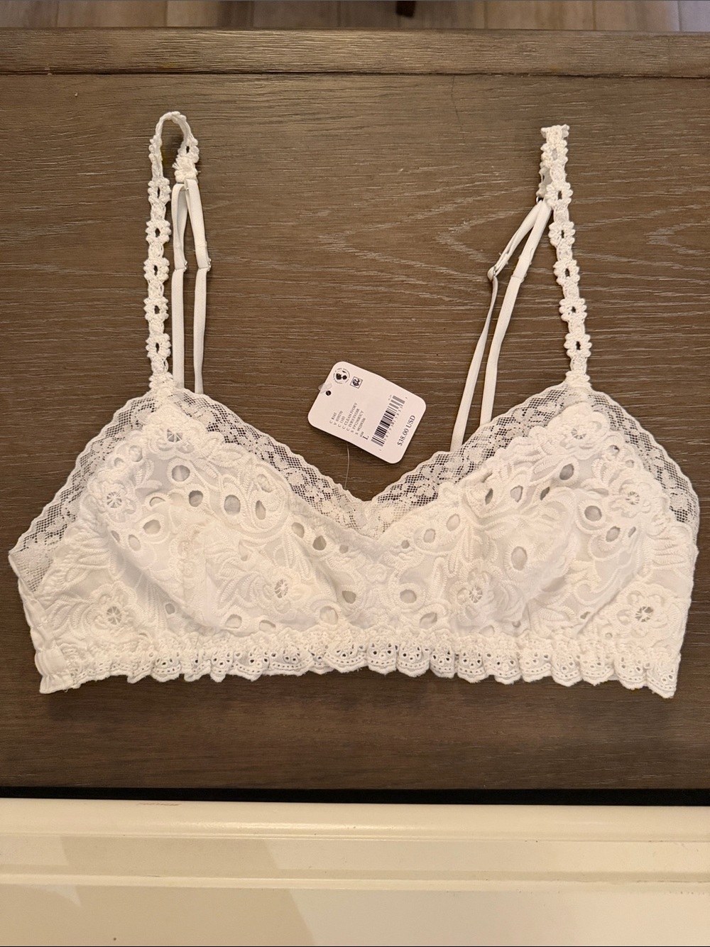 Free People White Floral Lace Bralette with Crochet Straps